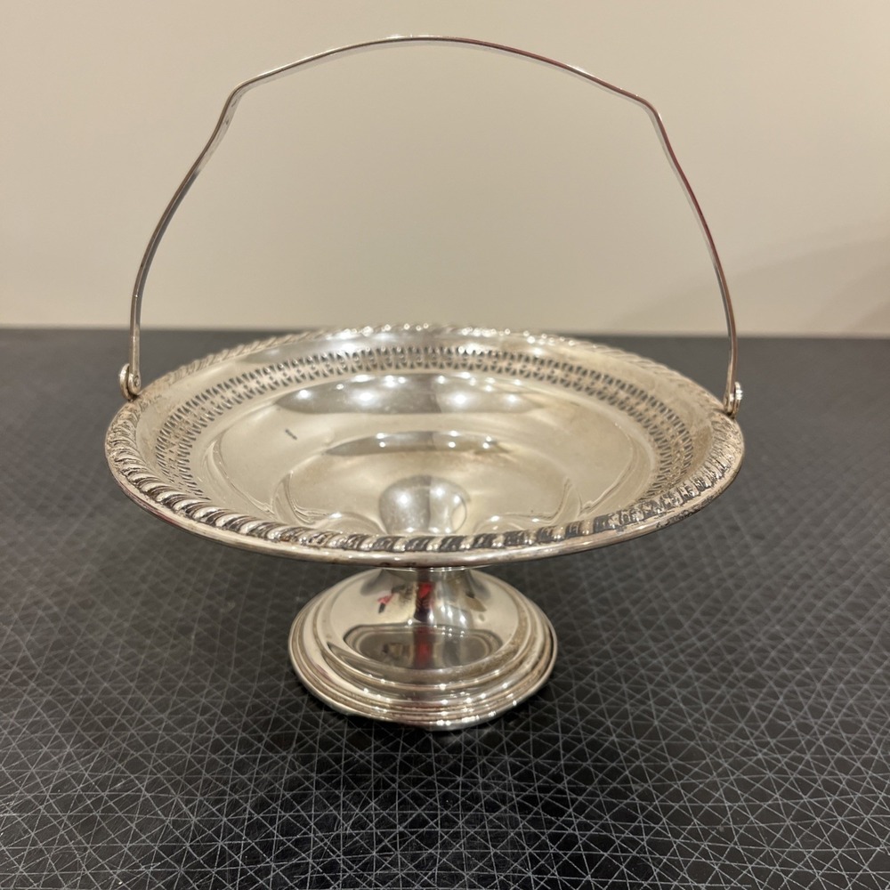 Antique La Pierre Sterling Silver Small Candy Dish Basket 173g, Pierced, Handle